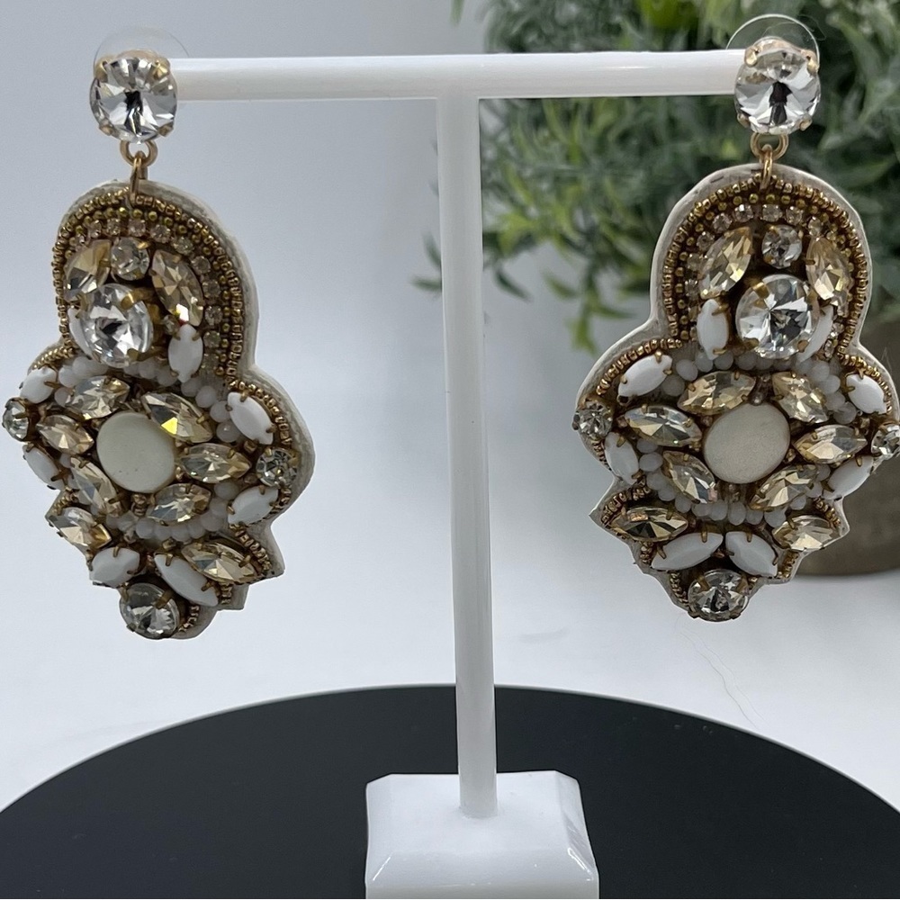 J. Crew Different Shapes Sizes Rhinestones‎ Beads Whites Creams Leather Earrings